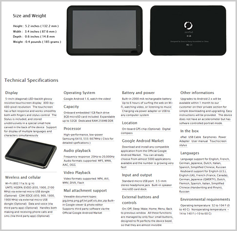 Caractristiques techniques Enso ZenPad